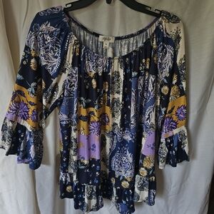 Style & Co. Women's Boho Paisley Blouse - Navy, Lavender, Mustard